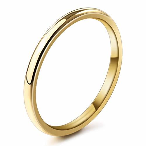 Moda MunkiMix Ancho 2mm Acero Inoxidable Anillo Ring Banda Venda Oro Dorado Tono