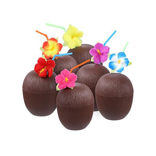 12 Piezas de Tazas en Forma de Coco de Plástico Luau Hawaiana