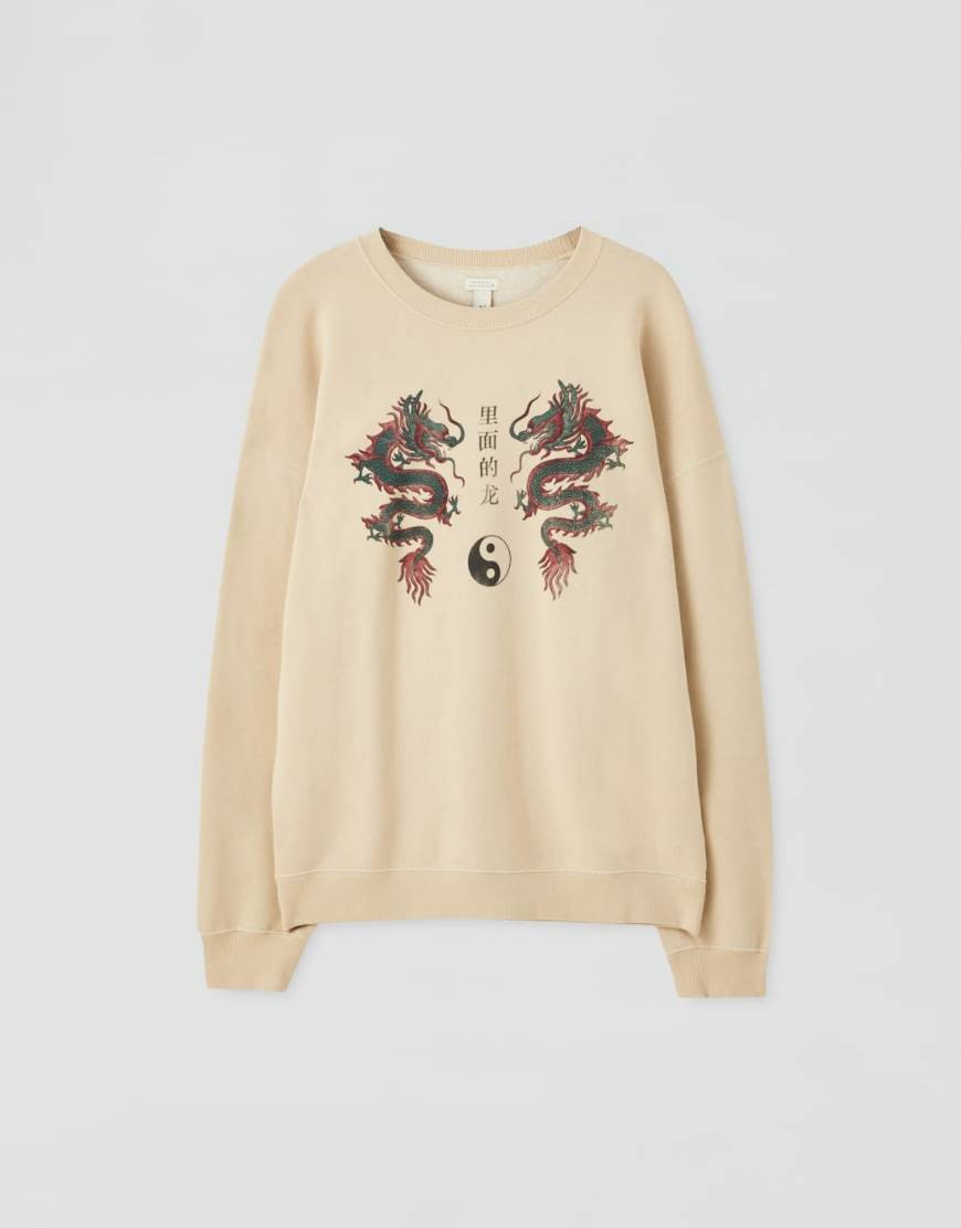 Pull and Bear Sweatshirt com Ilustração de Dragão