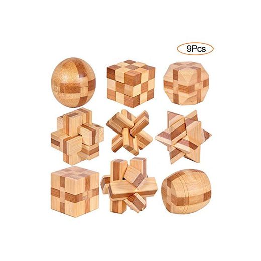 YGZN 9 Piezas Cubo Rompecabezas 3D de Madera del Enigma Juego Puzle