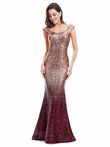Social Ever-Pretty Vestido de Dama de Honor Sirena Cuello en V Gradiente Lentejuelas