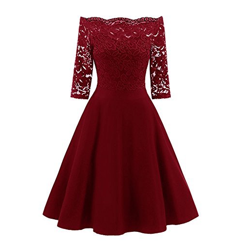 Social Vestido Mujer Falda Women Vintage Lace Patchwork Off Shoulder Cocktail Party Dresses