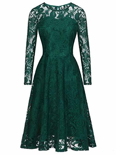 Place Woman'S Short Vintage Floral Lace Dress with Long Sleeve for Party Wedding