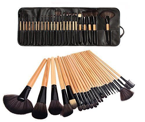 LyDia?Professional 24pcs Natural Wooden handle Black/brown Make Up Brush Set with Case