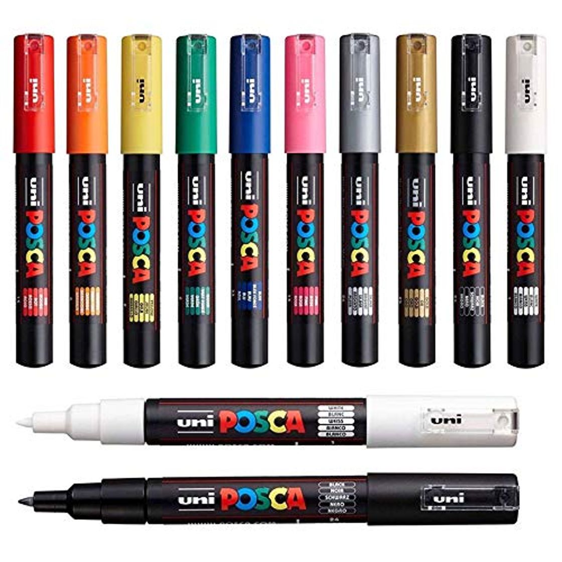 Places Uni Posca PC-1 M marcador de pintura pluma Art Pen – profesional 12 Pen Set – Extra Negro