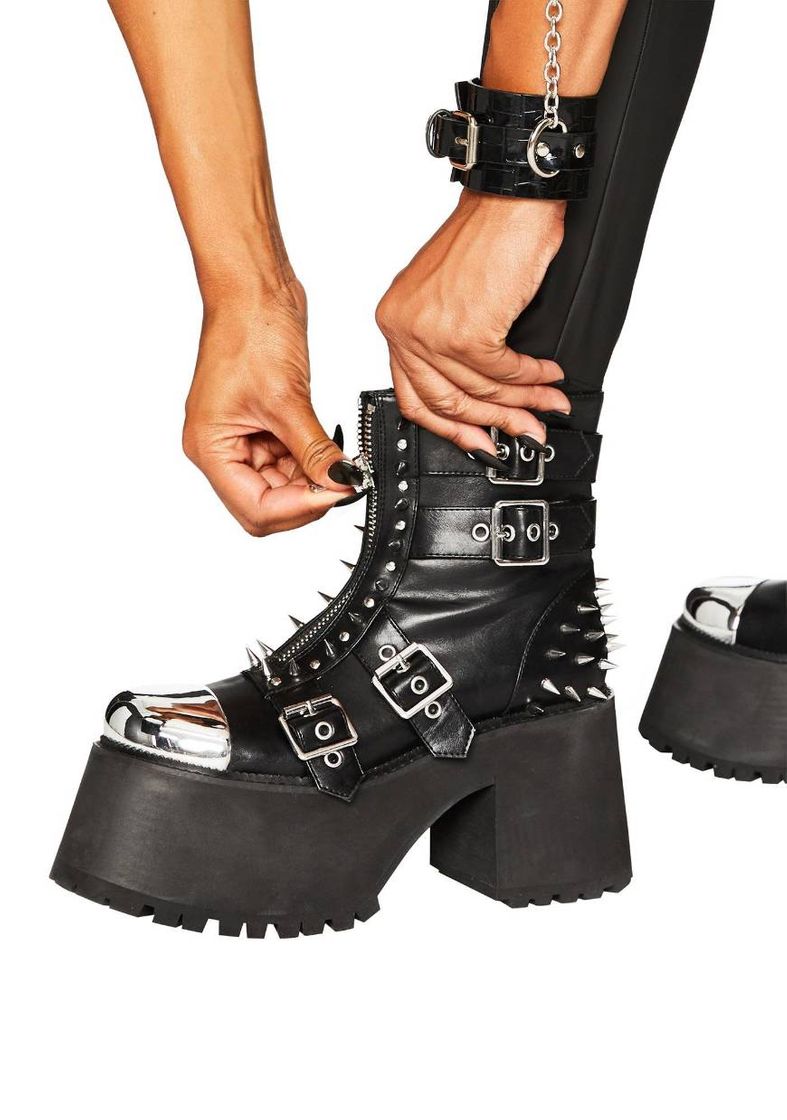 Moda Club Exx Spike Platform Boots - Black | Dolls Kill