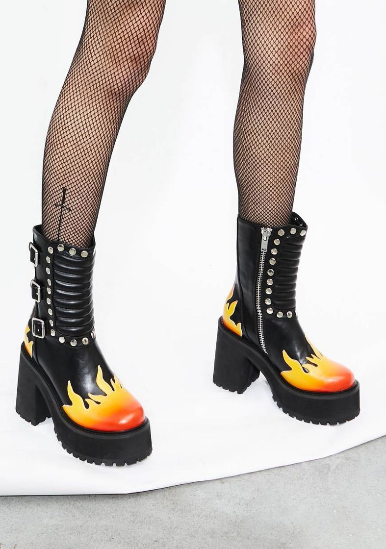 Moda Current Mood Flame Boots - Black | Dolls Kill