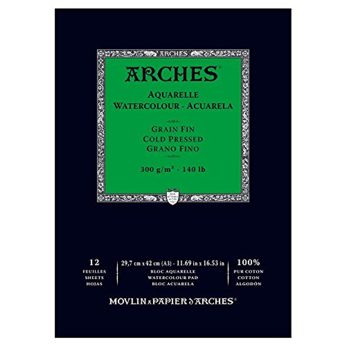 Producto Arches - Papel de acuarela, bloc 12 hojas engomado 1 lado, grano