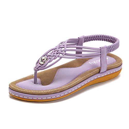 Moda gracosy Sandalias Planas Verano Mujer Estilo Bohemia Zapatos de Dedo Sandalias Talla