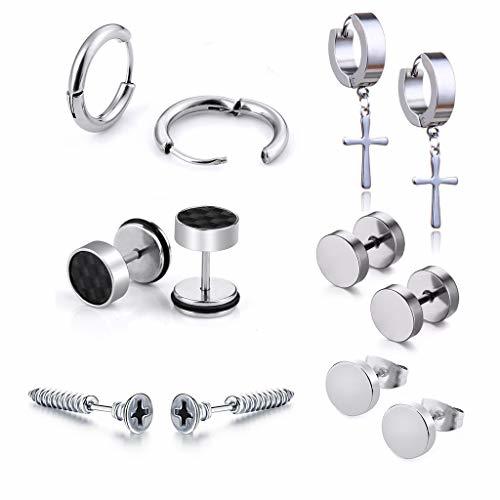 Fashion 6 Par Ear Studs Ear Clips Earings de acero inoxidable Silver Silver