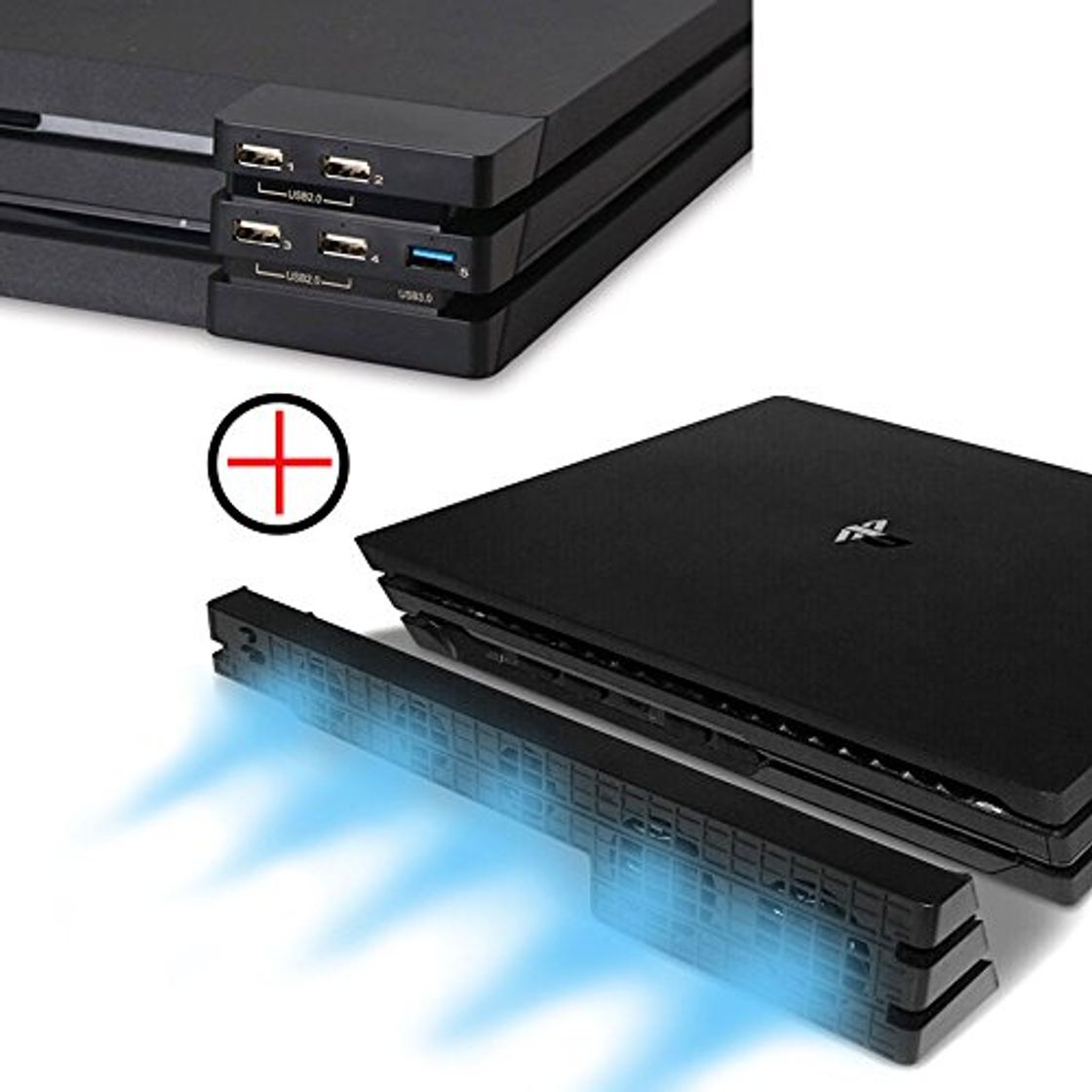 Social PS4 Pro Ventilador de refrigeración & 5-Port USB Hub Combo Kit -