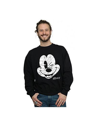 Disney hombre Mickey Mouse Distressed Face Camisa De Entrenamiento XX-Large Negro