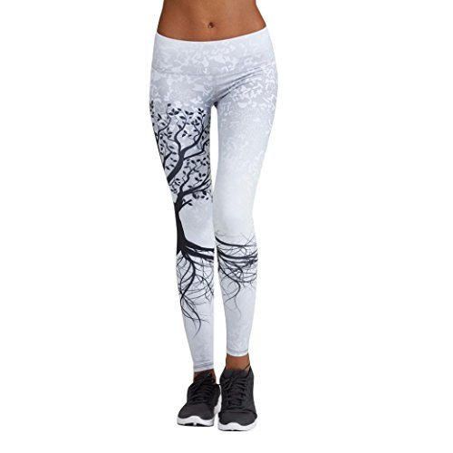 Mujer Pantalones Largos deportivos SMARTLADY Patrón de árbol Leggings para Running, Yoga