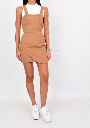 Dungaree dress in camel

