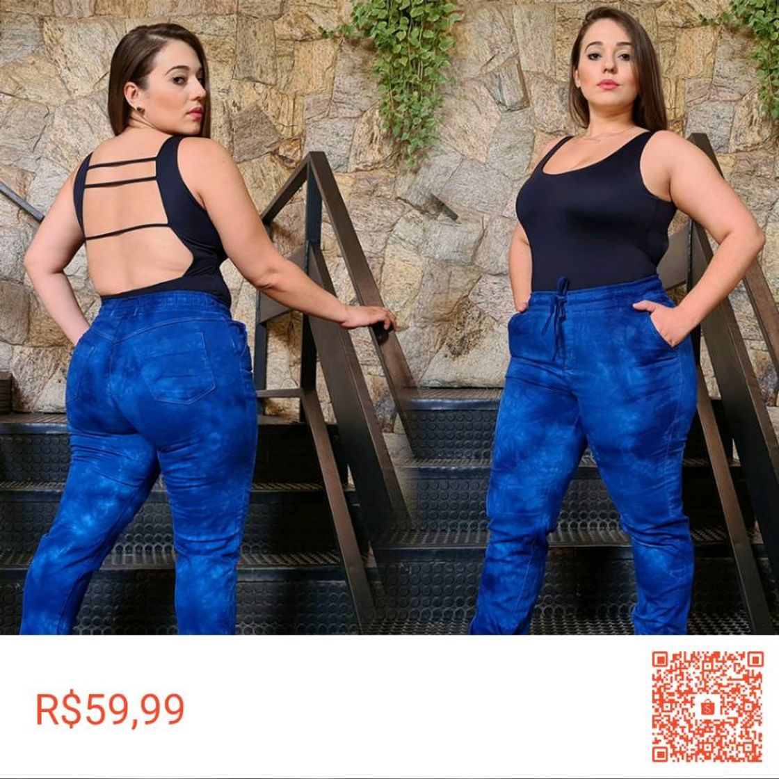 Fashion Calça Jeans Colorida Elastano Premium Jogger Azul Tie Dey! 