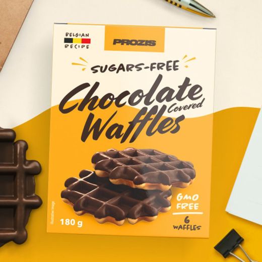 6 x Waffles Cobertos com Chocolate sem Açúcares 30 g - Prozis