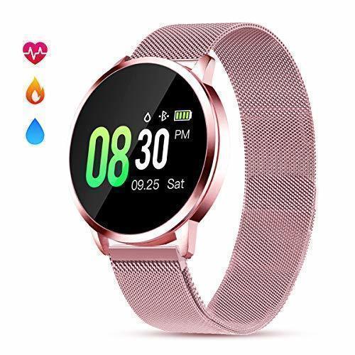 Social Smartwatch Mujer Rosa Impermeable Reloj Inteligente Elegante Fitness con Monitor Impermeable IP67