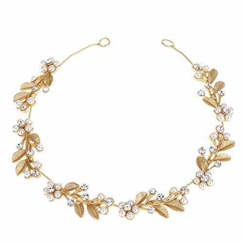 Social Lurrose Aleación de pelo Vine hojas de oro Rhinestone flor de la