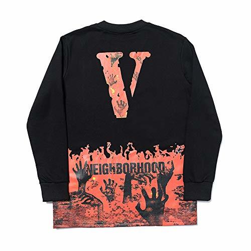 Fashion Dodui Vlone Flame Skull Magic Hand Hip Hop Long Sleeve Sweater for