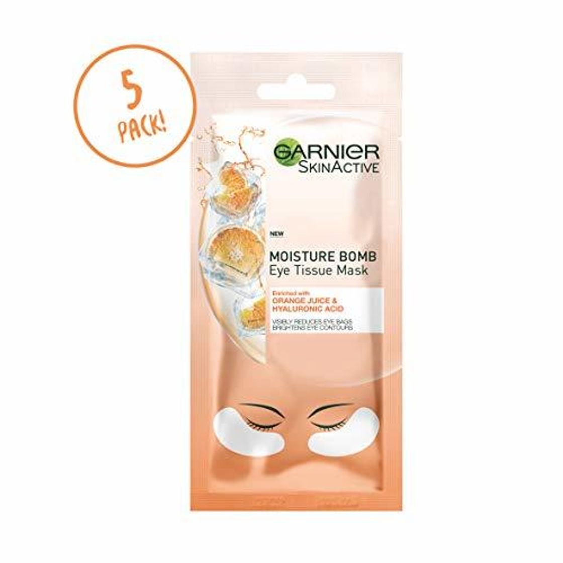 Belleza Garnier - Máscara para ojos con ácido hialurónico y zumo de naranja,