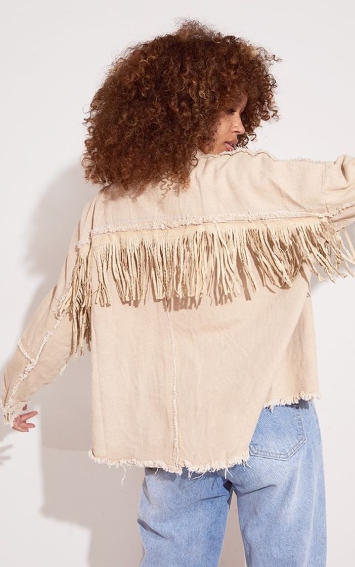 Moda Sand Fringe Studded Denim Shacket