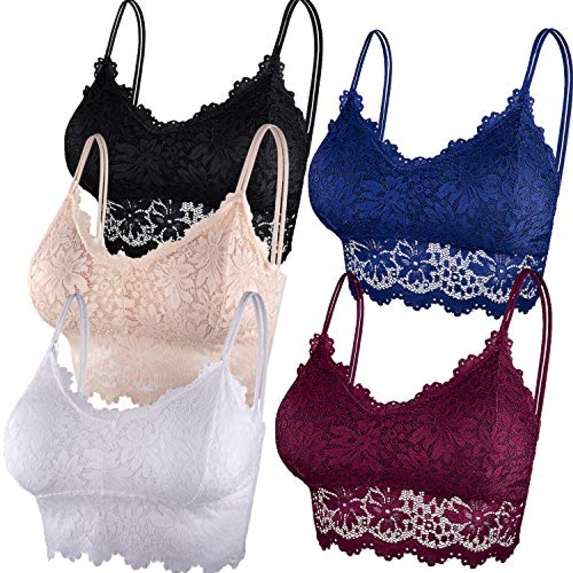 Moda Duufin 5 Piezas Bralette Encaje Sujetador de Encaje Tipo Bralette para Mujer