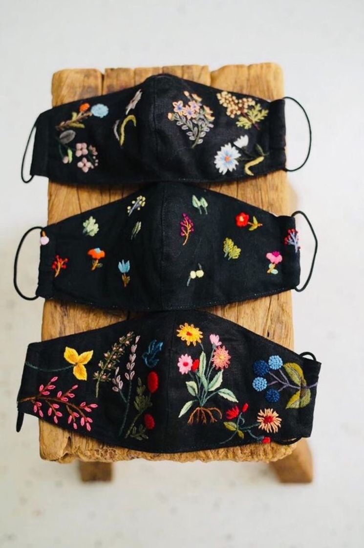 Moda Máscaras bordadas a mão reutilizáveis e laváveis lindas