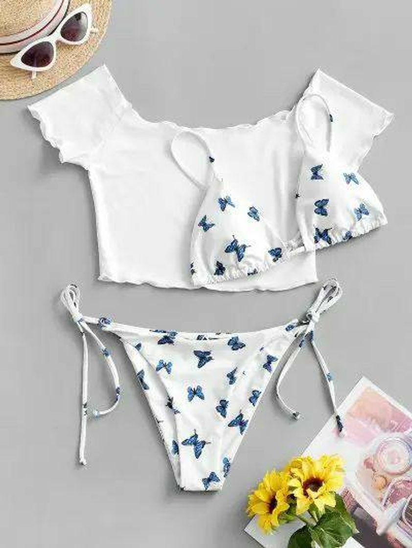 Fashion Zaful: Biquíni de três peças de biquíni. 🦋👙