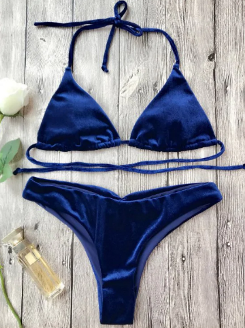 Fashion Bikini de veludo azul lindo!