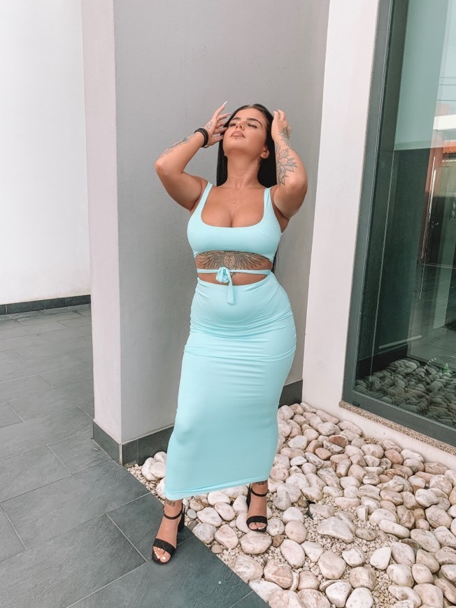 Social Conjunto Top e saia azul bebé 😇