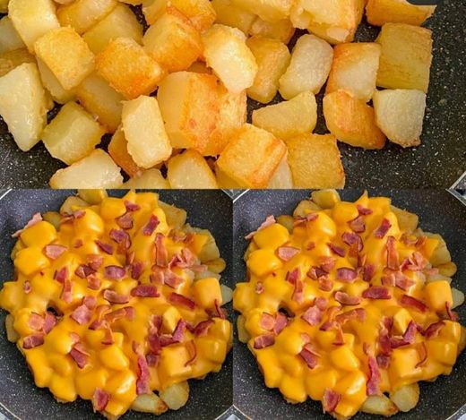 Batata salteada com queijo e bacon