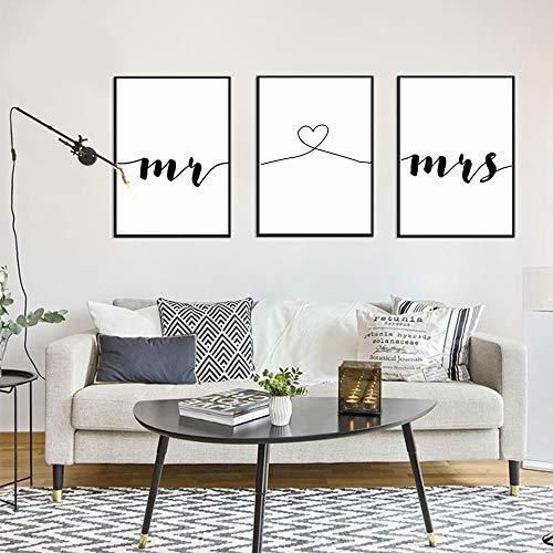 3 Cuadros Citas Mr y Mrs Letras Decoracion pared Salon Pintura Impresiones