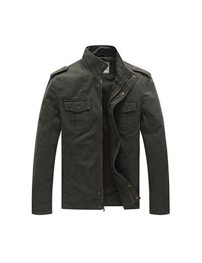 WenVen Chaqueta Casual para Hombre Algodón de Militar Peso Ligero Medium Verde