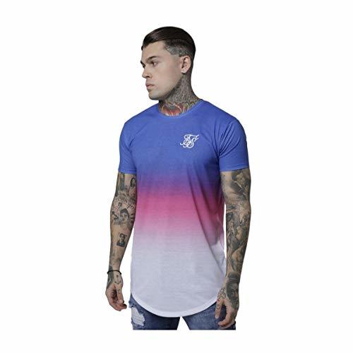 Fashion Sik Silk Curved Hem Fade tee - Blue, Pink & White