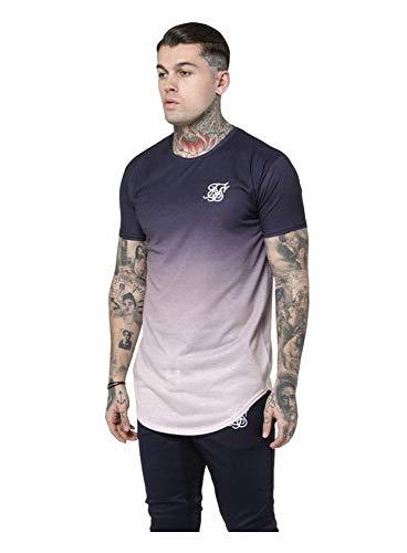 Lugares Siksilk AW19 - Siksilk 14920 Curved Hem Fade tee Dark Navy/Pink -