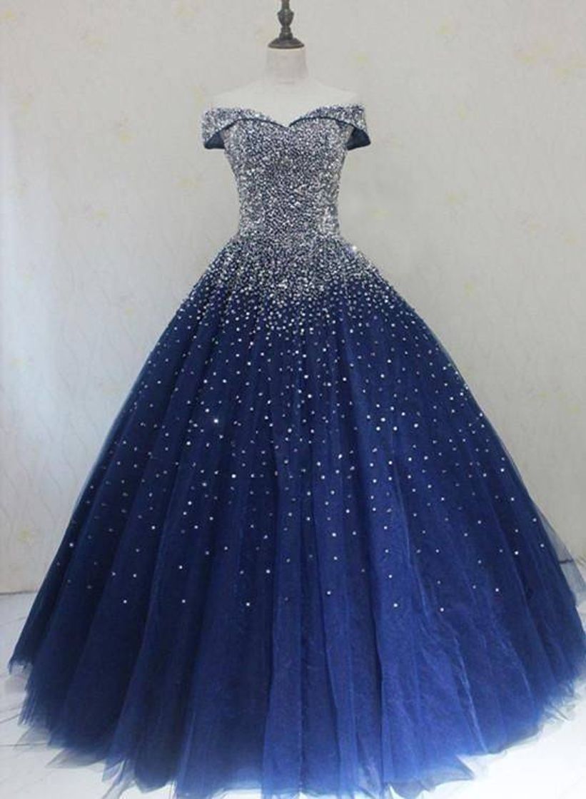 Moda Vestido de 15 anos azul com glitter 