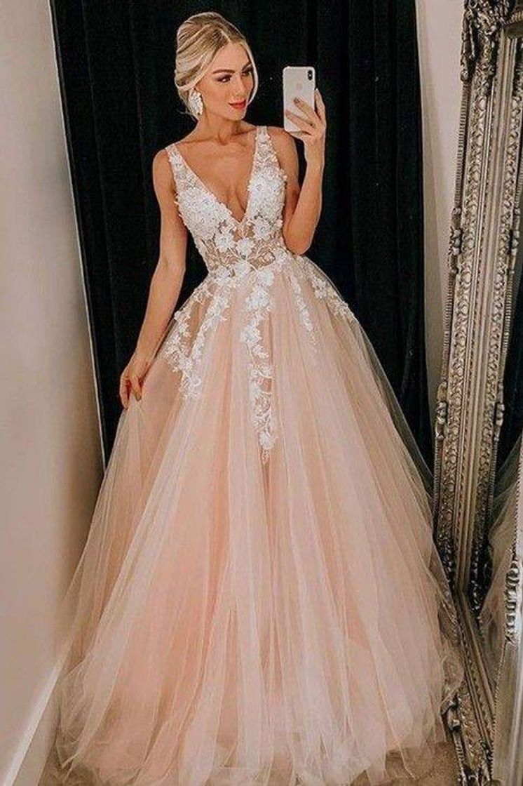 Fashion Vestido de 15 anos rosa e branco com renda