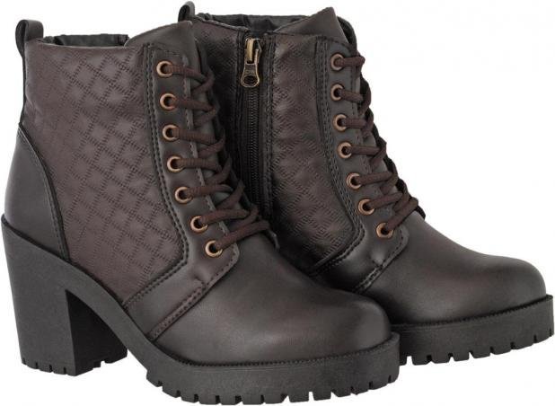 Moda Bota Coturno Feminino Tratorada Salto Médio Casual Macia