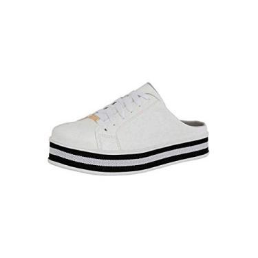 Fashion Tenis Mule Flat Feminino Com Juta E Listras Cadarço Platafor