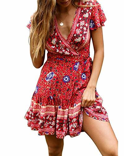 Moda Abravo Mujer Vestido?Bohemio Corto Florales Nacional Verano Vestido Casual Magas Cortas Chic