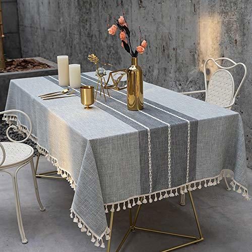 MMSD Tablecloth, Rectangle Table Cloth Cotton Linen Wrinkle Free Embroidery Anti-Fading Tablecloths
