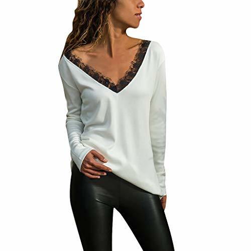 Place Tops de mujer ZODOF Mujeres Elegante Camisetas de Encaje Floral Mangas Largas