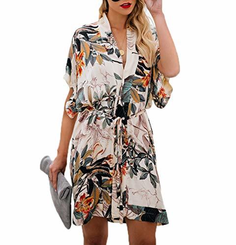 Place Ajpguot Vestido de Verano Mujer Impresión Mini Vestidos de Playa Elegante Corto