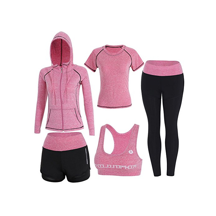 Social BOTRE 5 Piezas Conjuntos Deportivos para Mujer Chándales Ropa de Correr Yoga