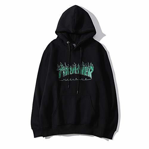 Thrasher Sudaderas Carta de Llama Verde con Capucha para Hombre Cosy Chaqueta