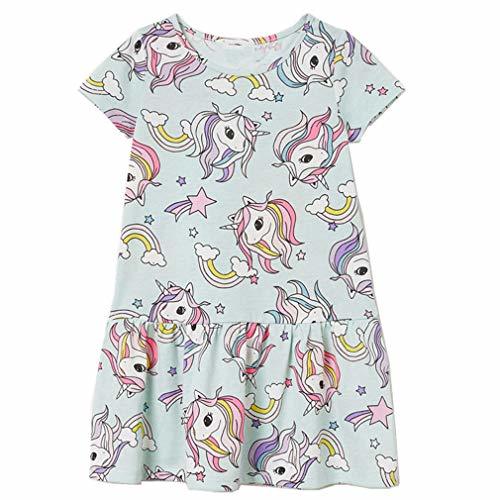 Fashion Niña Vestido Algodon Casual de Manga Corta Estampado Fiesta T-Shirt Vestidos para