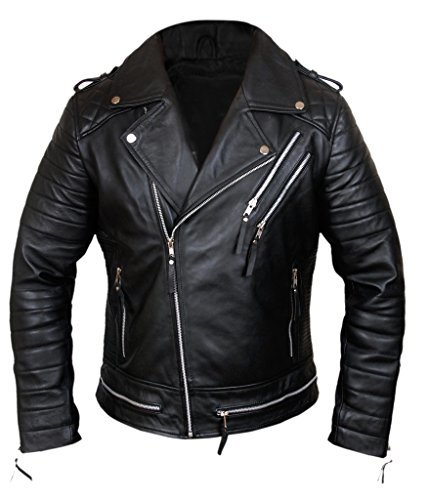 Lugares F&H Men's Genuine Lambskin Leather Biker Motorcycle Jacket XL Black