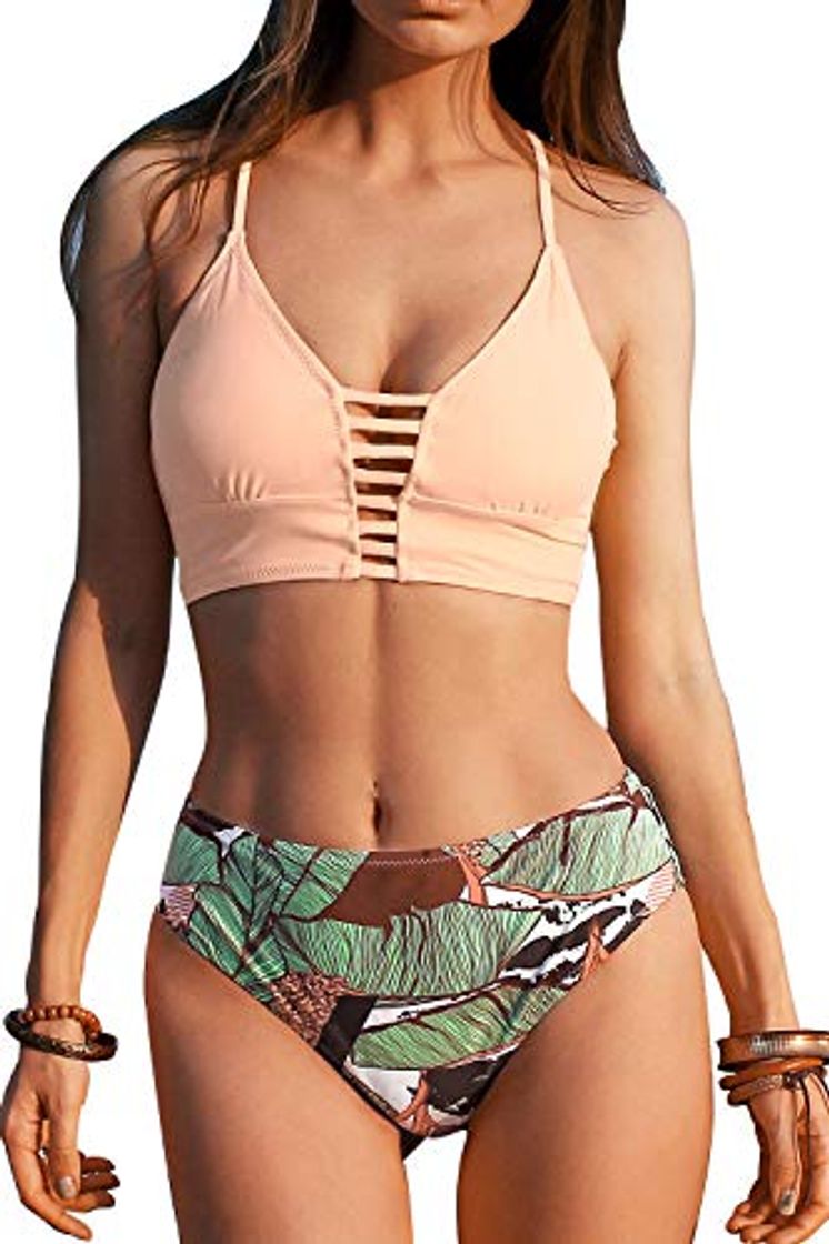 Social CUPSHE Juego de Bikini de un Solo Color Parte Inferior Verde Multicolor XXL