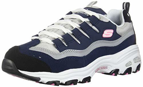 Skechers Women's D'Lites Sure Thing Low Top Sneaker Shoes Navy Gray White-8