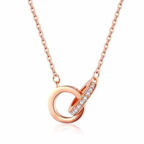 MSTOT White-Plated 18K Rose Gold Double Ring Necklace